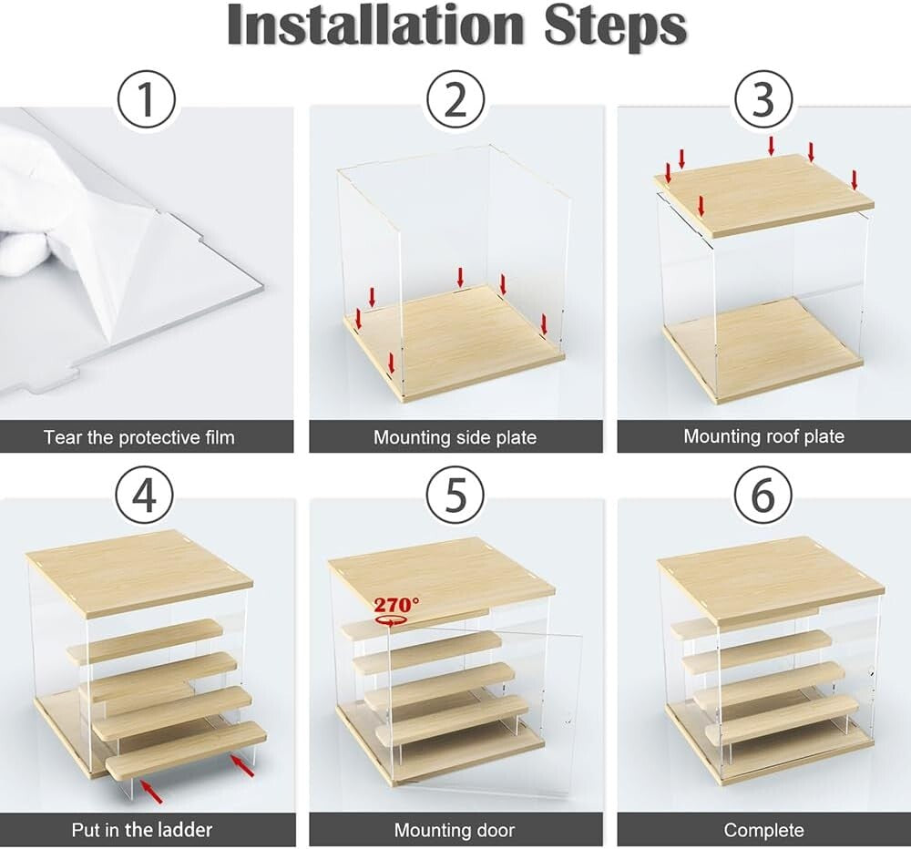 5-Tier Acrylic Display Case with Wooden Base for Action Figures and Collectibles