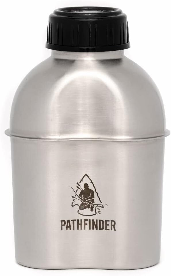 Durable Black Stainless Steel Canteen with Nesting Cup - Lightweight Cooking Set