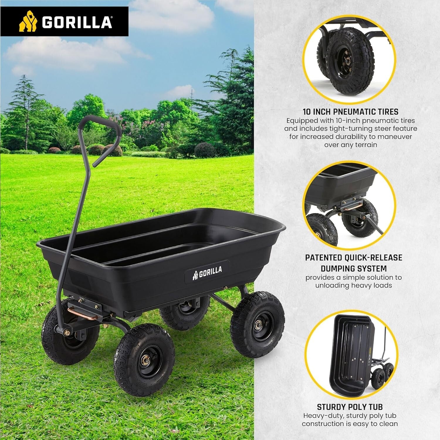 Durable Utility Garden Cart with Pneumatic Tires - Effortless Hauling Solution