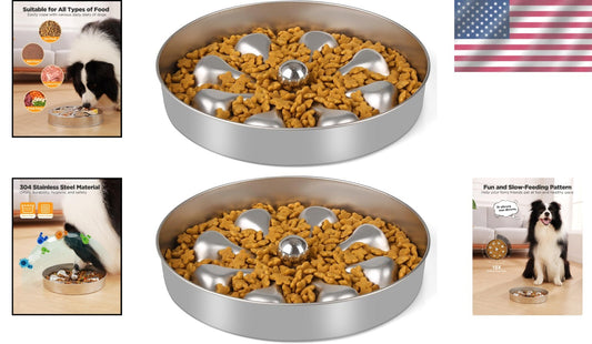 Stainless Steel Slow Feeder Bowls for Dogs - 5 Cups Capacity - Easy to Clean
