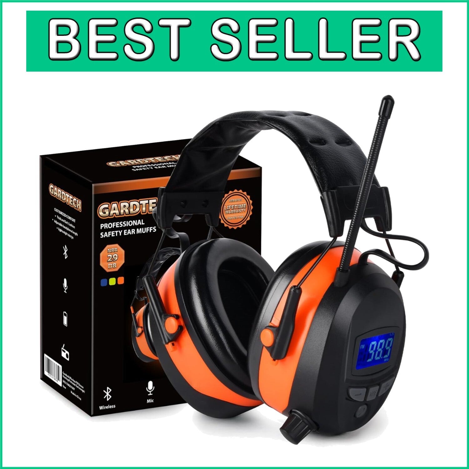 Bluetooth 5.0 Hearing Protection with FM Radio & NRR 29dB - Perfect for Mowing