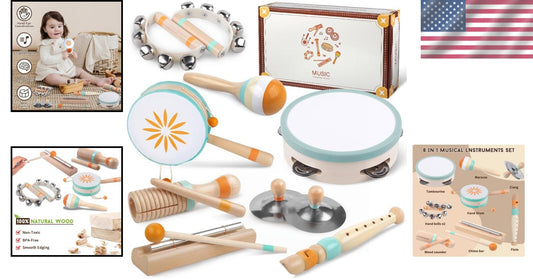 Delightful 8 in 1 Wooden Musical Instruments for 1-3 Year Olds - Gift Ready