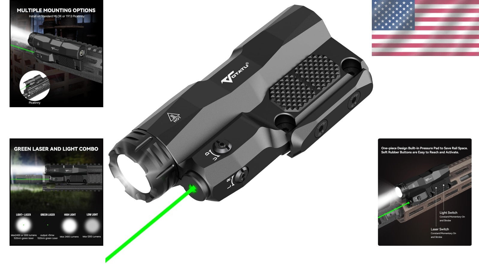 Picatinny M-LOK Tactical Flashlight with Touch Pad & 2400 Lumens Light Power