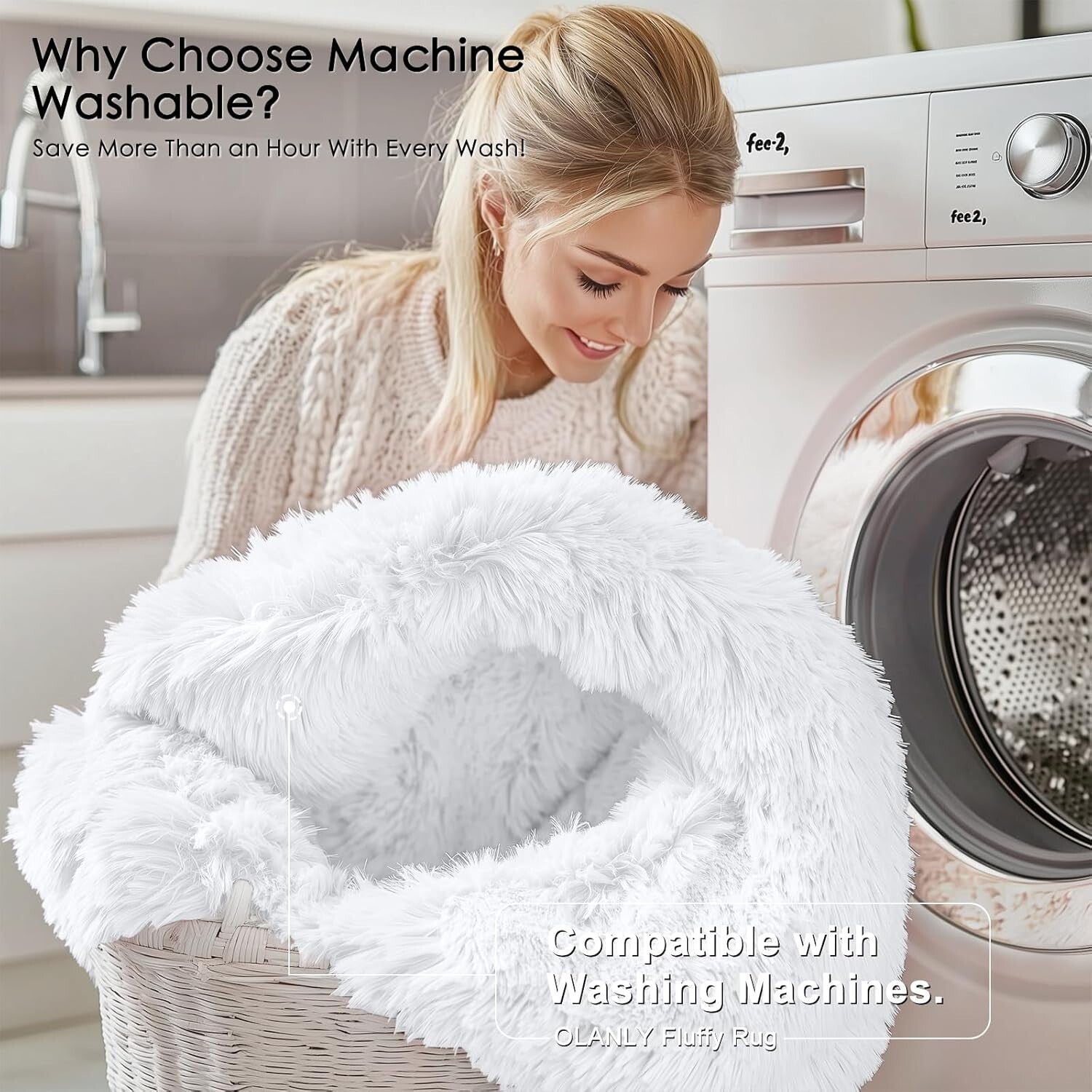 5x8 Machine Washable Soft Shag Area Rug - Cozy White Carpet for Home Decor