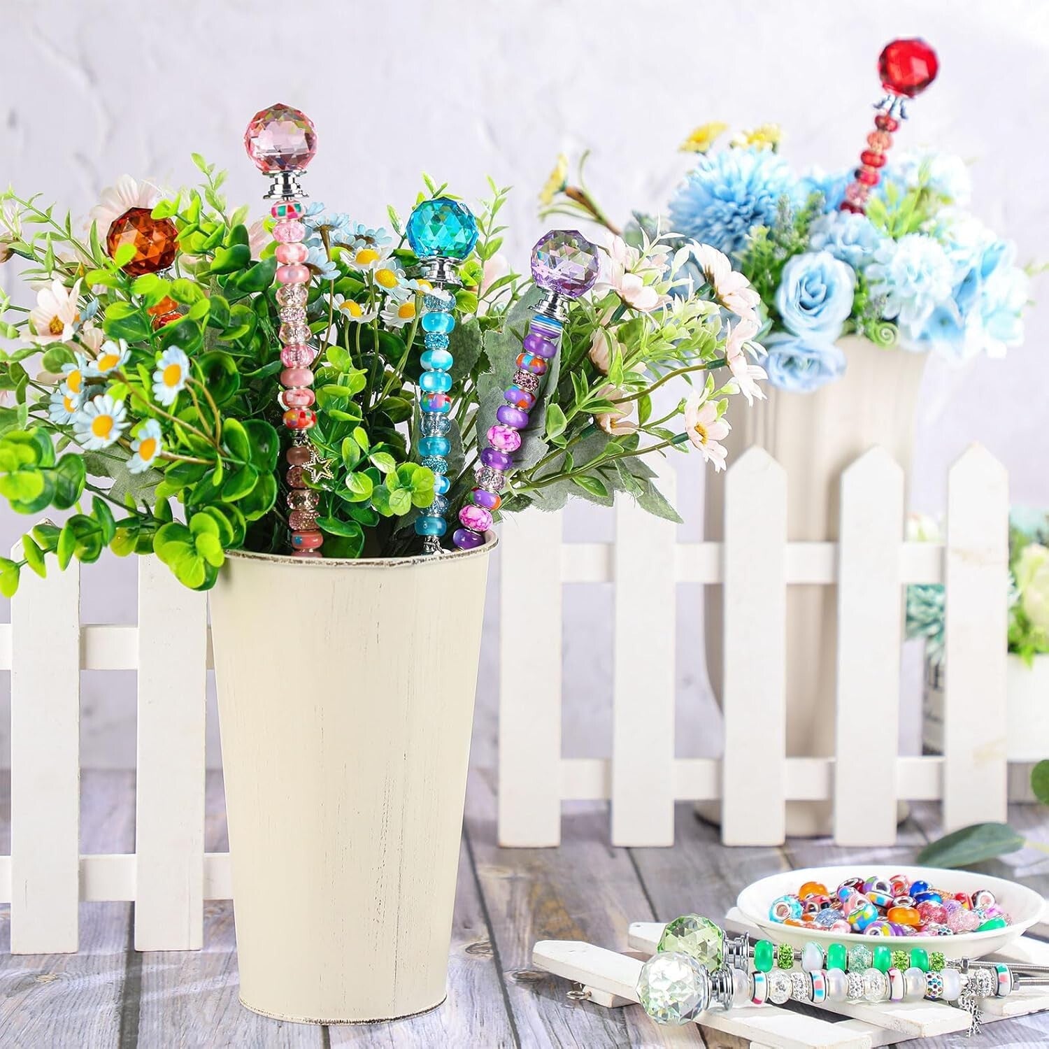 DIY Garden Stake Set with 236 Pieces: Colorful Beads and Crystal Accents