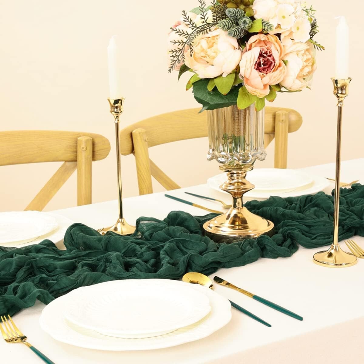 Premium Emerald Green Cheesecloth Table Runner Set - Perfect for Any Celebration