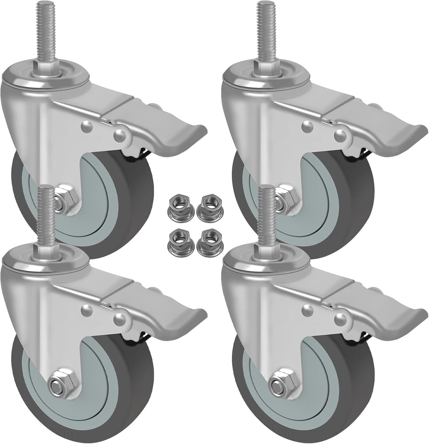 Set of 4 Long-Lasting 5 Inch Locking Casters - Ideal for Carts & Equipment