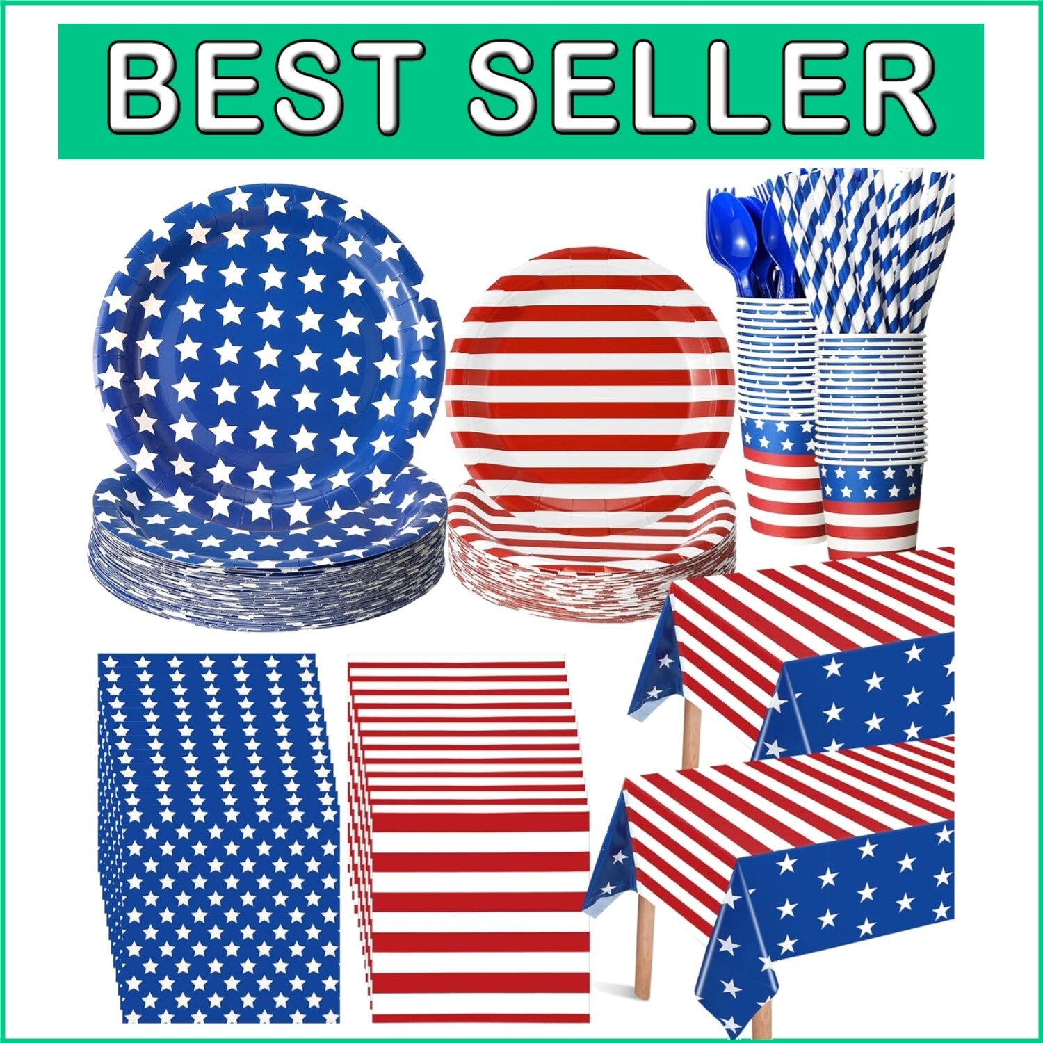 American Flag Themed 452 Pcs Disposable Party Set for 4th of July Festivities