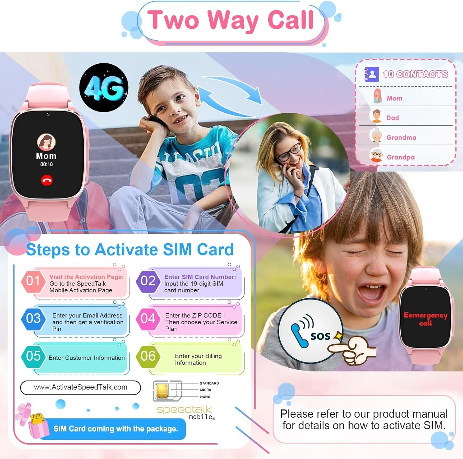 4G Kids Smartwatch with SOS, Games & Parental Control - Perfect Gift in Pink