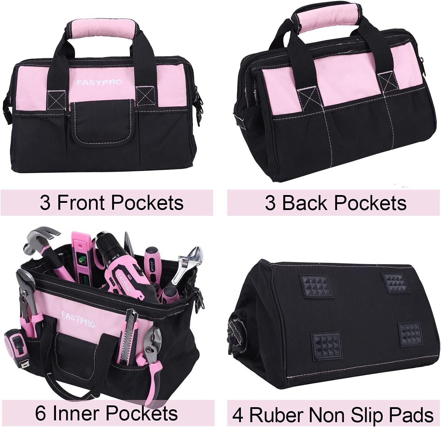 Complete Pink Tool Set - 220 Pieces with 12-Inch Storage Bag for Women
