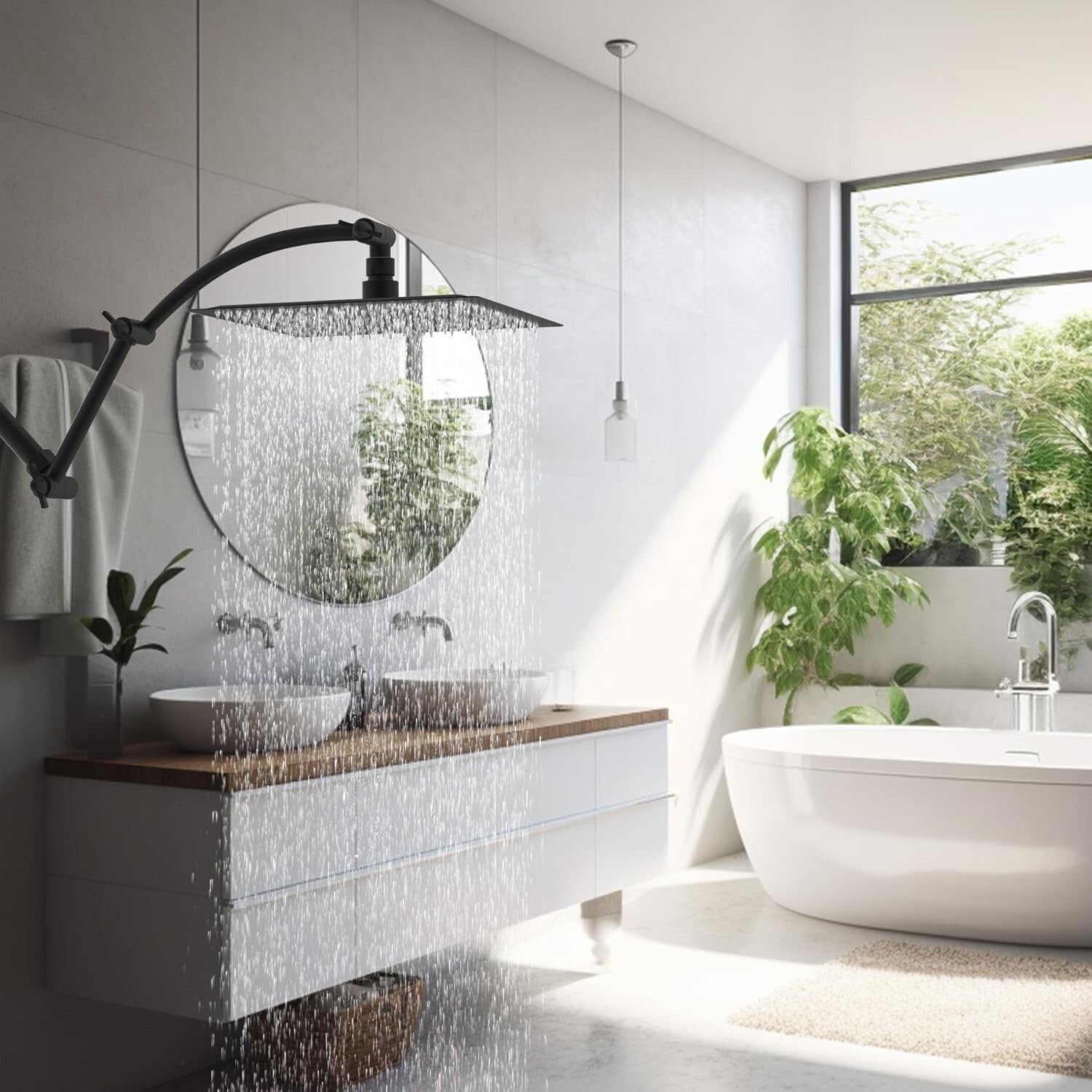 Durable Matte Black 16'' Shower Head Arm - Height Adjustable Brass & Steel Combo