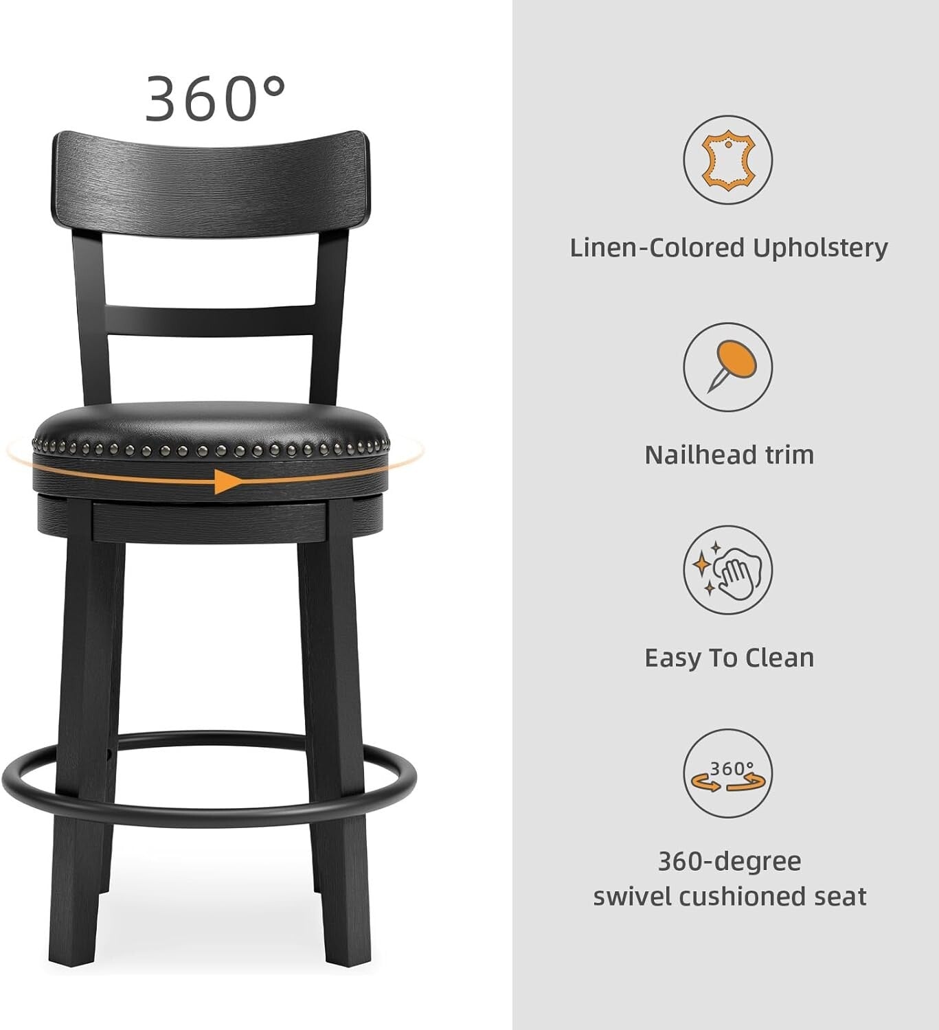 Antiqued Black Faux Leather Bar Stool with Swivel - Perfect for Rustic Decor