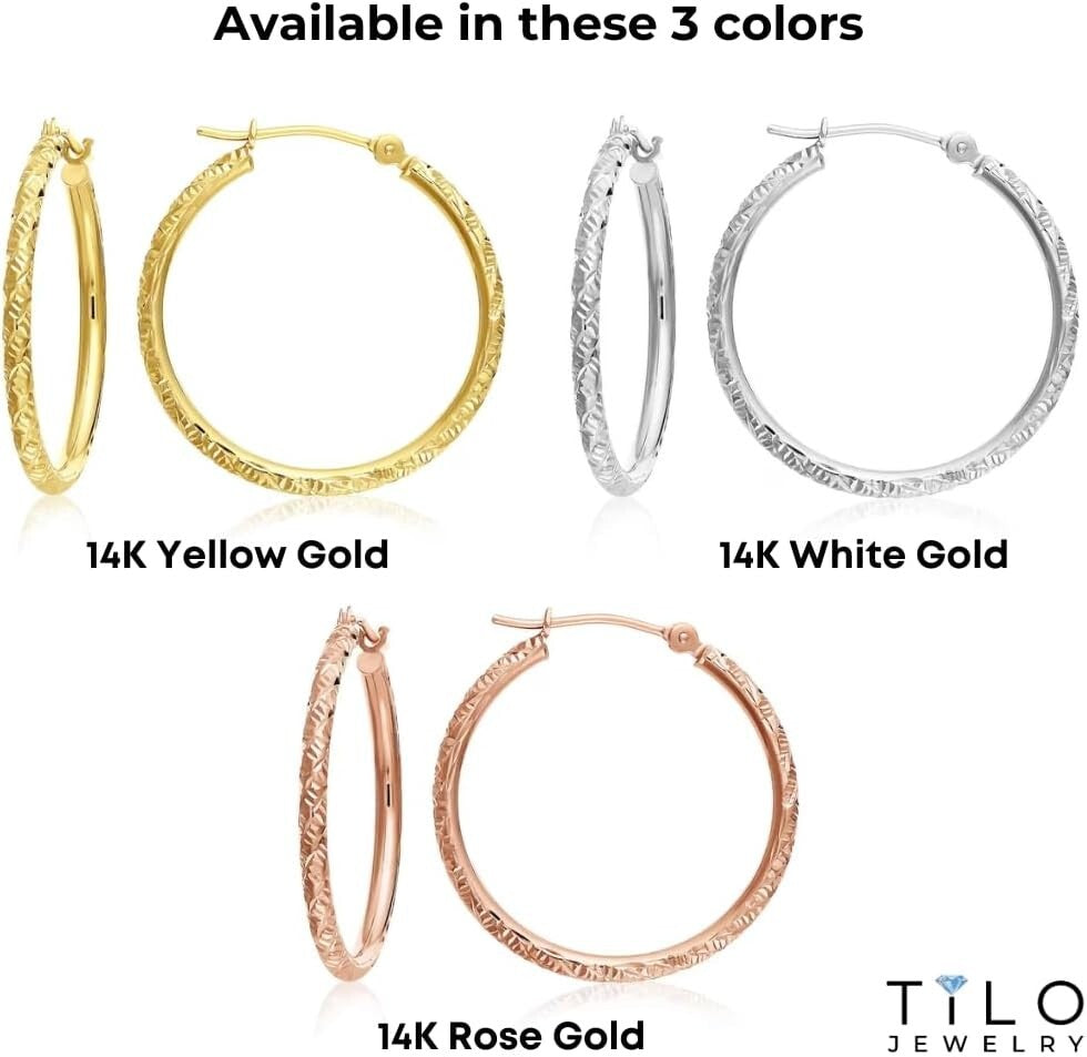 Timeless 14K Gold Diamond-Cut Hoop Earrings - Perfect for Every Occasion, 1''
