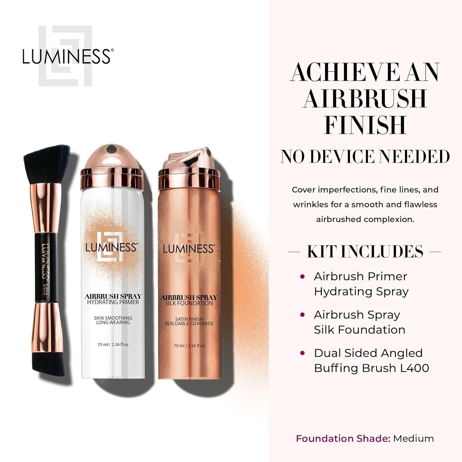 Airbrush Spray Silk Foundation Kit - Medium, Hydrating Primer & Brush Included