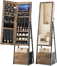 Load image into Gallery viewer, Full-Length Mirror Jewelry Cabinet with Velvet Compartments &amp; 2 Drawers