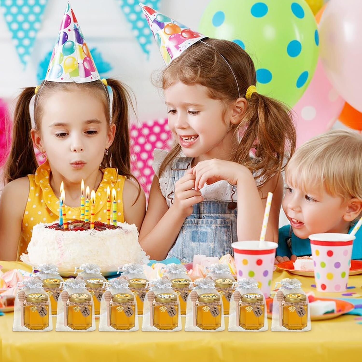 Bulk Set of 70 Beautiful Glass Honey Jars 3 oz with Lids & Customizable Stickers