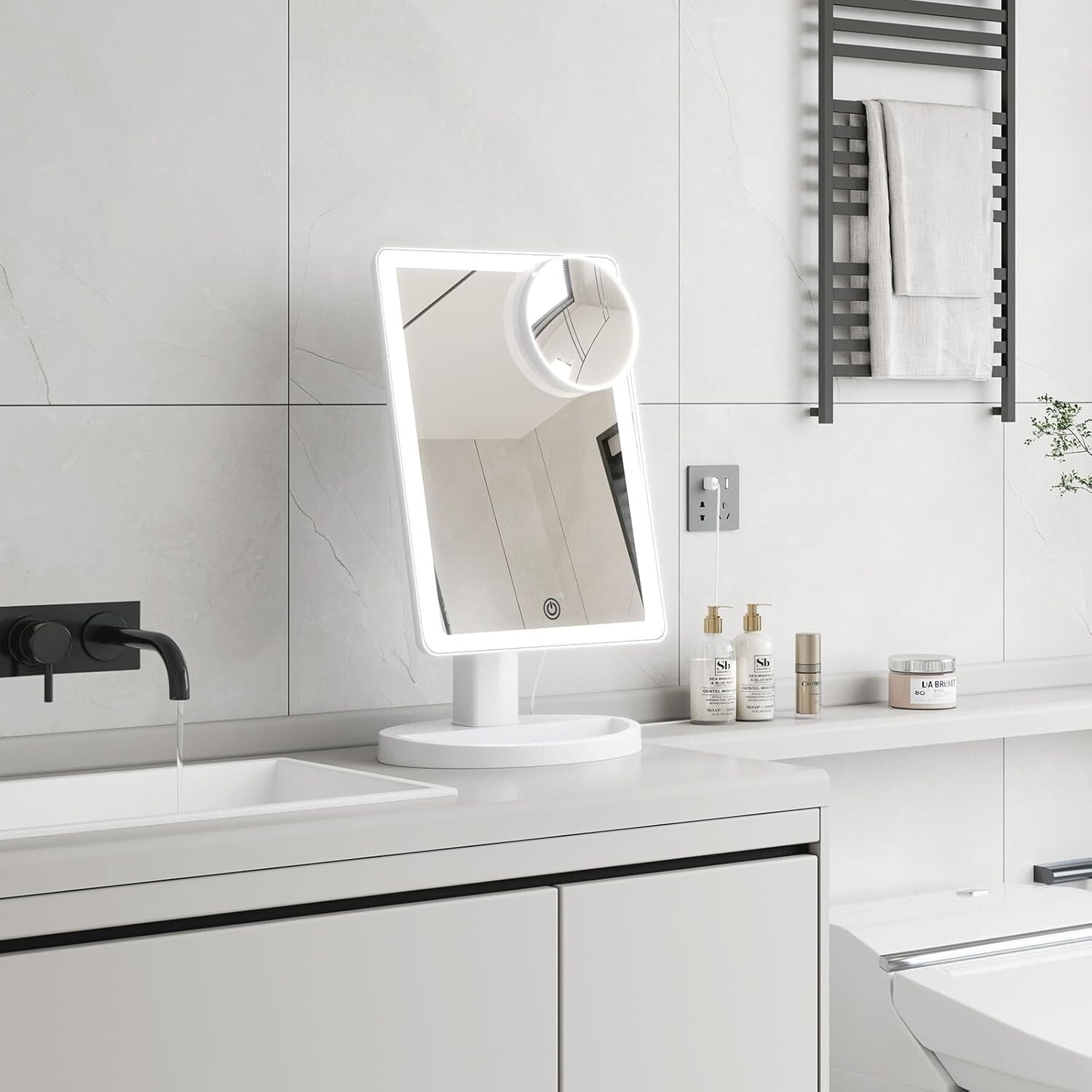 Large Lighted Vanity Makeup Mirror 10X Magnification with 360-Degree Rotation