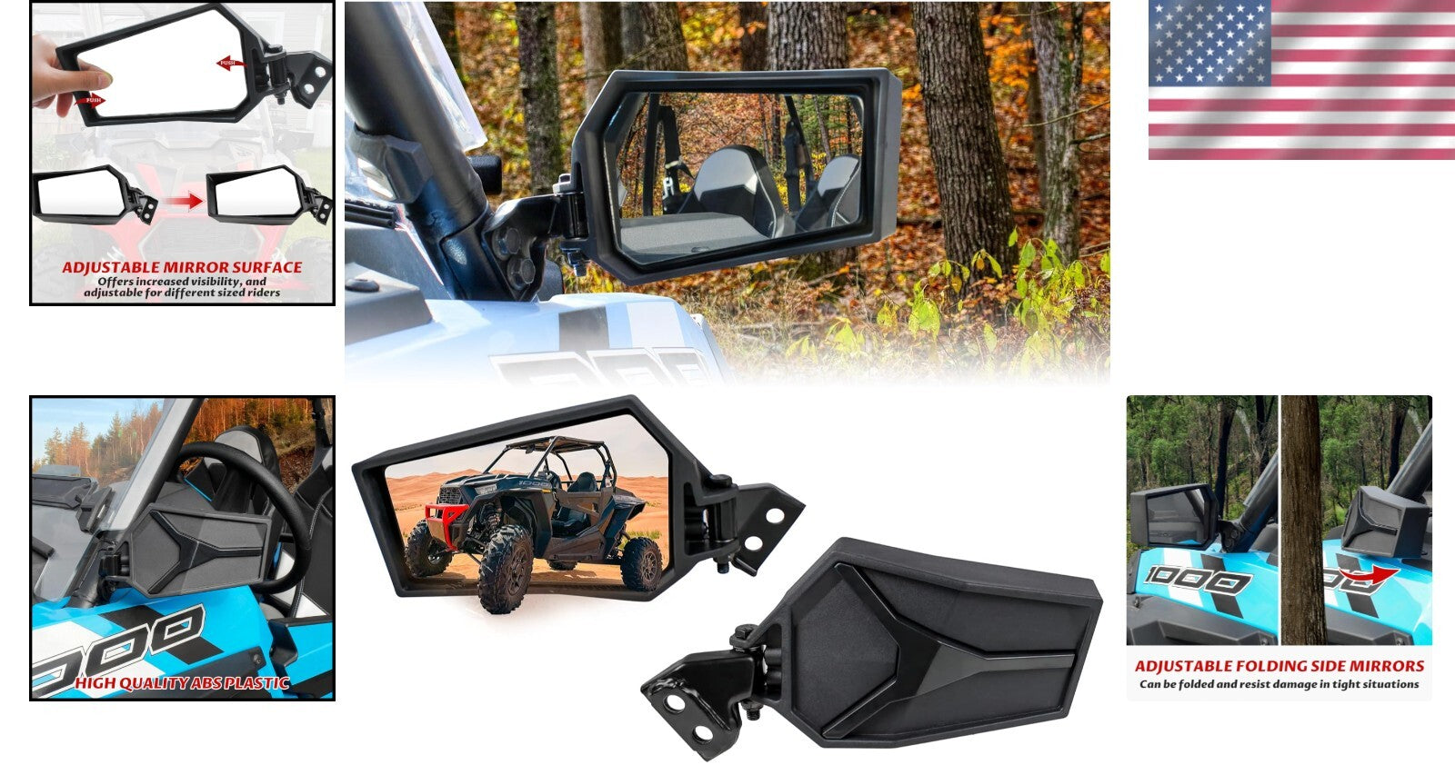 Folding Rearview Side Mirrors for Polaris RZR XP1000 & S1000, Lightweight Design