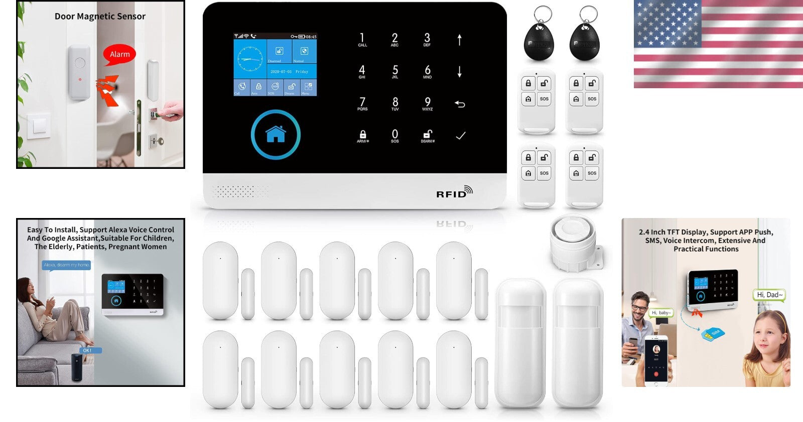 Complete 20-Piece Wireless Alarm System with Dual Network for Home Protection