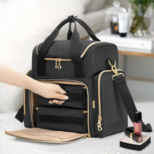 Load image into Gallery viewer, Black Travel Cosmetic Bag with Protective Padding and Multiple Storage Features