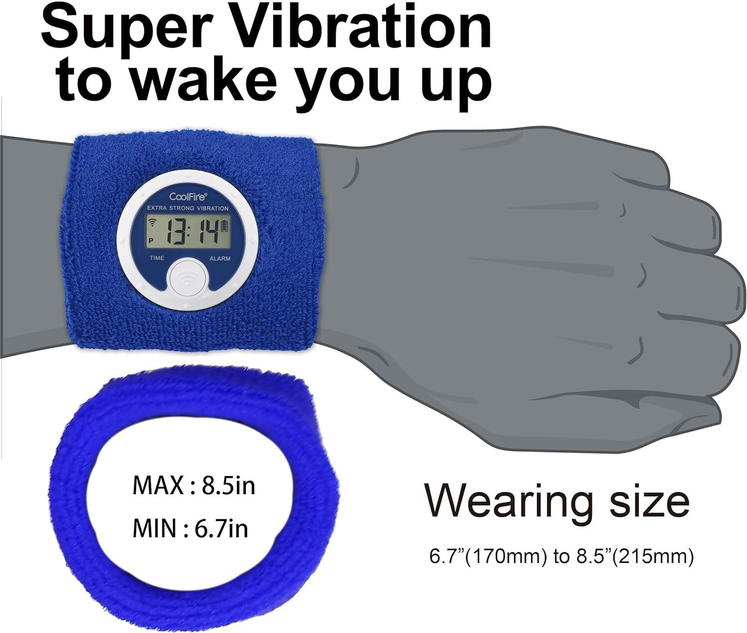 Comfortable Sweatband Vibrating Alarm Watch with Large Backlight LCD Display