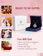 Load image into Gallery viewer, Engraved Rose Flower Compass Necklace for Women - Sterling Silver Gemstone Gift