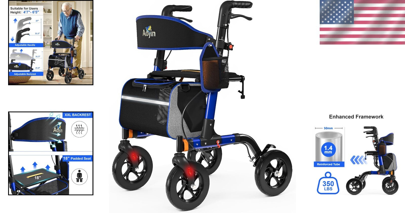 All-Terrain Senior Walker - Adjustable, Lightweight, and Safety First Features