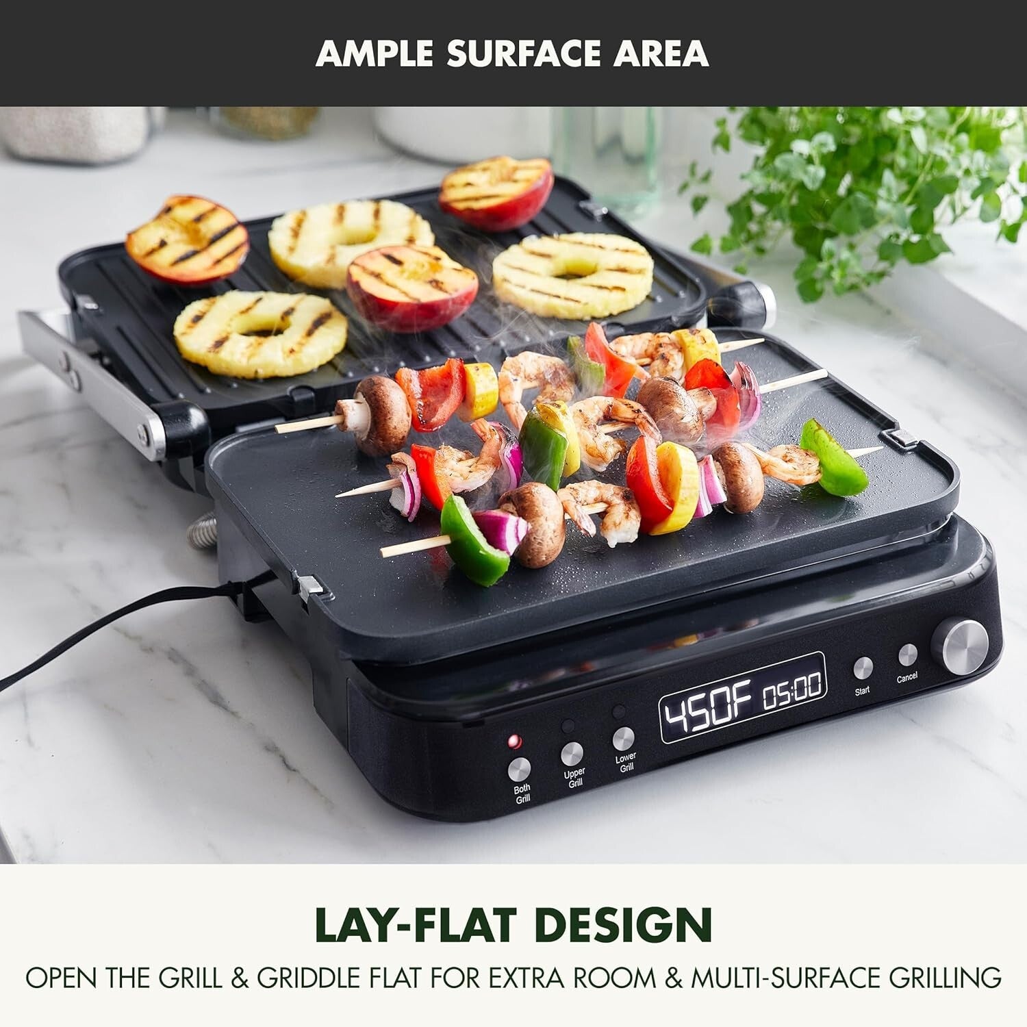 Versatile 6-in-1 Contact Grill & Griddle with Reversible Plates and Dual Heat