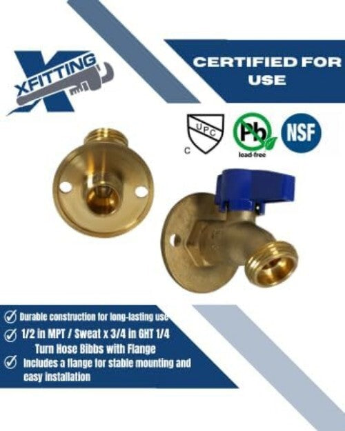 Easy-Install Brass Hose Bibbs 1/2 in MPT/Sweat & 3/4 in GHT - 1/4 Turn Operation