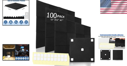 Flexible Installation Acoustic Foam Panels - 100 Pack, Adhesive Backing Included
