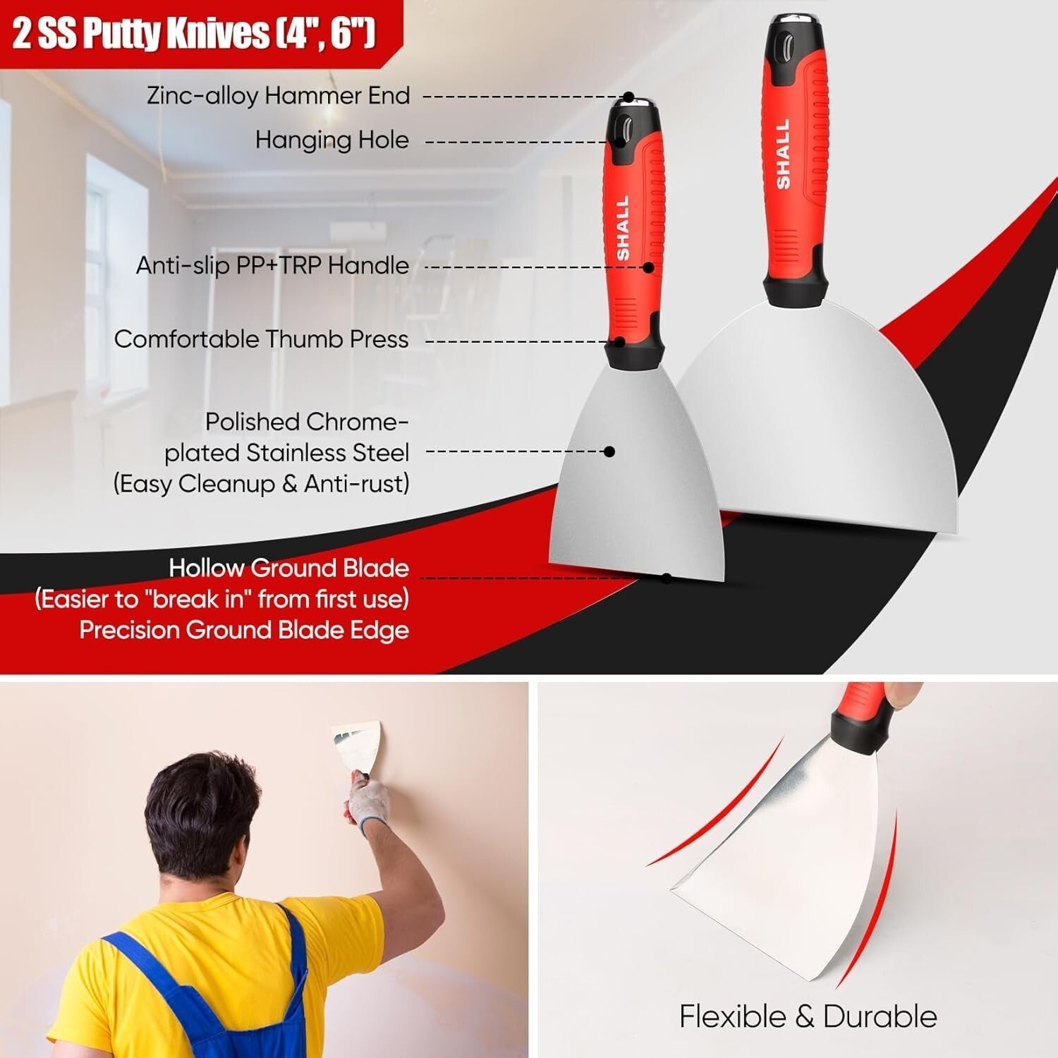 Complete 7-Pc Stainless Steel Drywall Tool Set for Joint Taping and Finishing