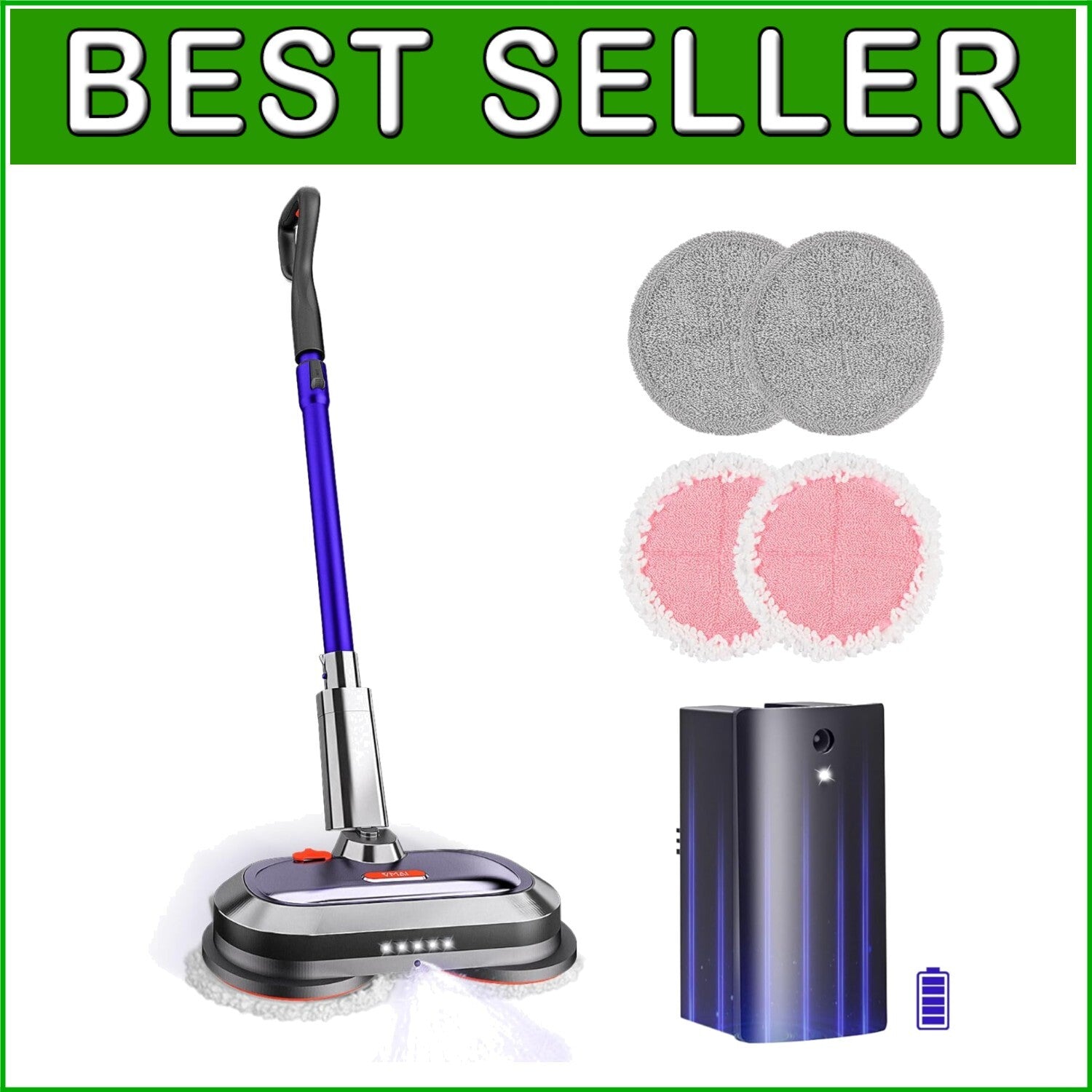 Multi-Surface Electric Mop with Detachable Battery & Deep Cleaning LED Headlight