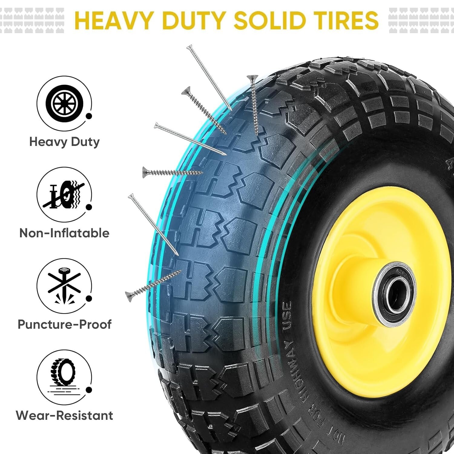 Flat Free 13" Solid Tire & Wheel Set - Heavy-Duty 2 Pack for Garden & Cart