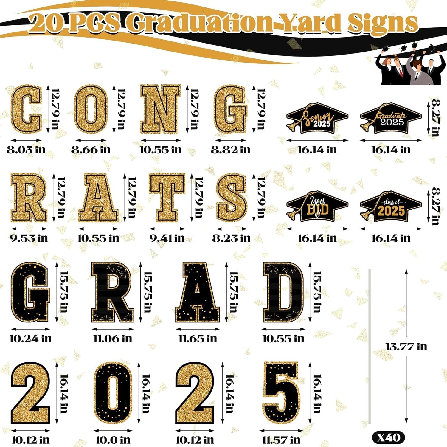 Celebrate Graduation with 20 PCS Black Gold Signs, 2025 Graduation Yard Decor