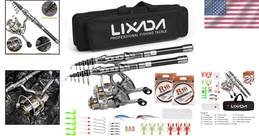 Complete 1.5m-2.4m Telescopic Fishing Rod Set with Carbon Fiber Spinning Reels