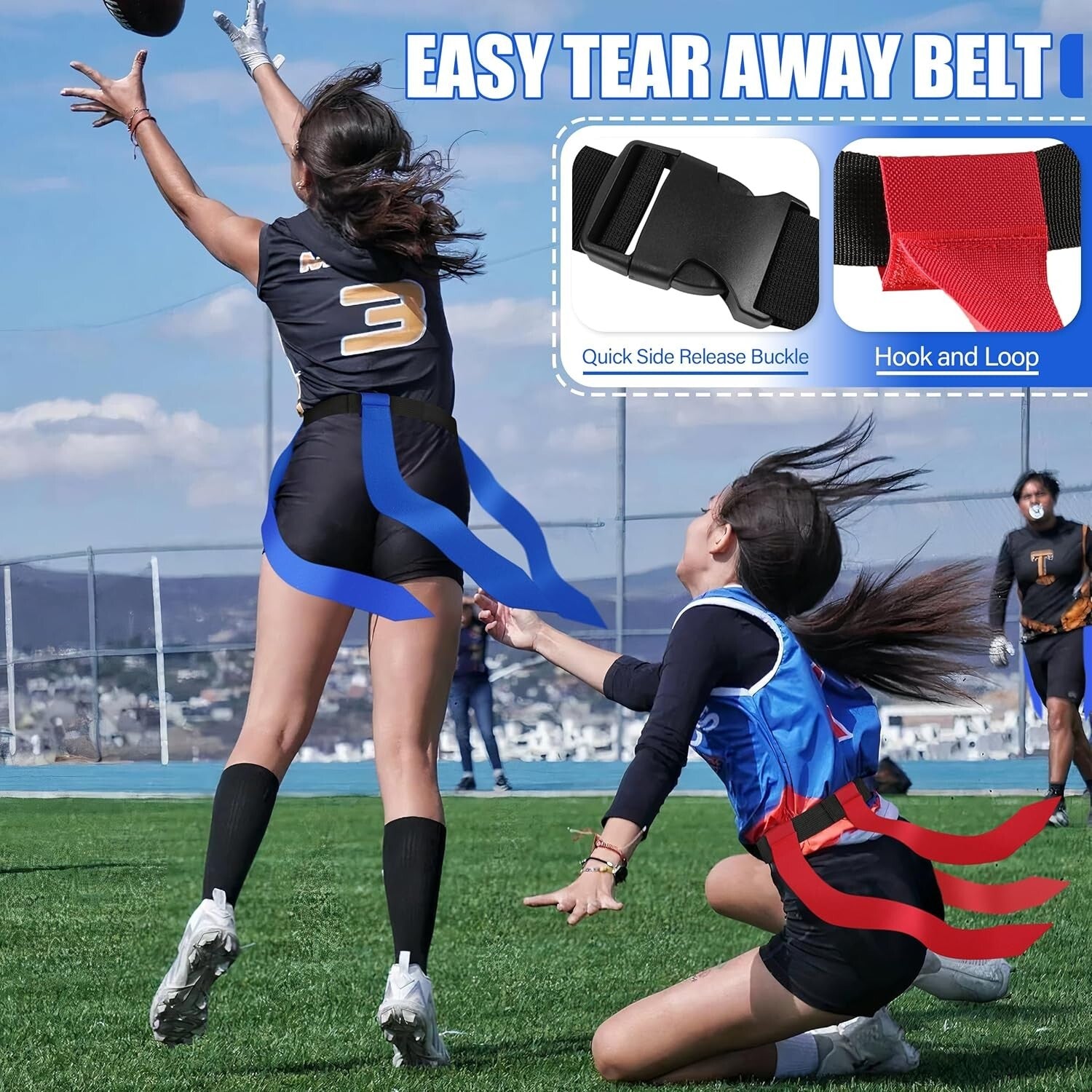 Youth and Adult Flag Football Set - 20 Adjustable Belts & Soft Detachable Flags