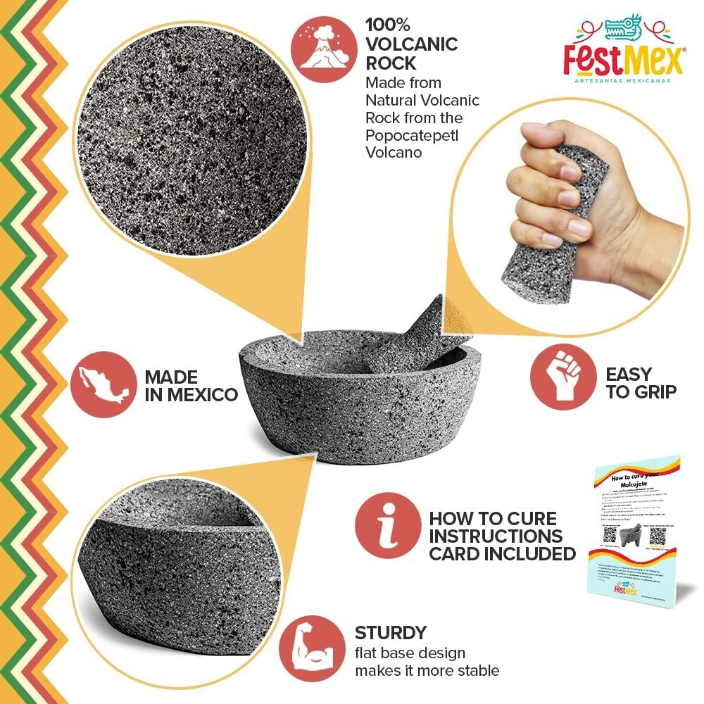 Durable Hand-Carved Molcajete Mortar & Pestle - 8 Inches of Culinary Tradition