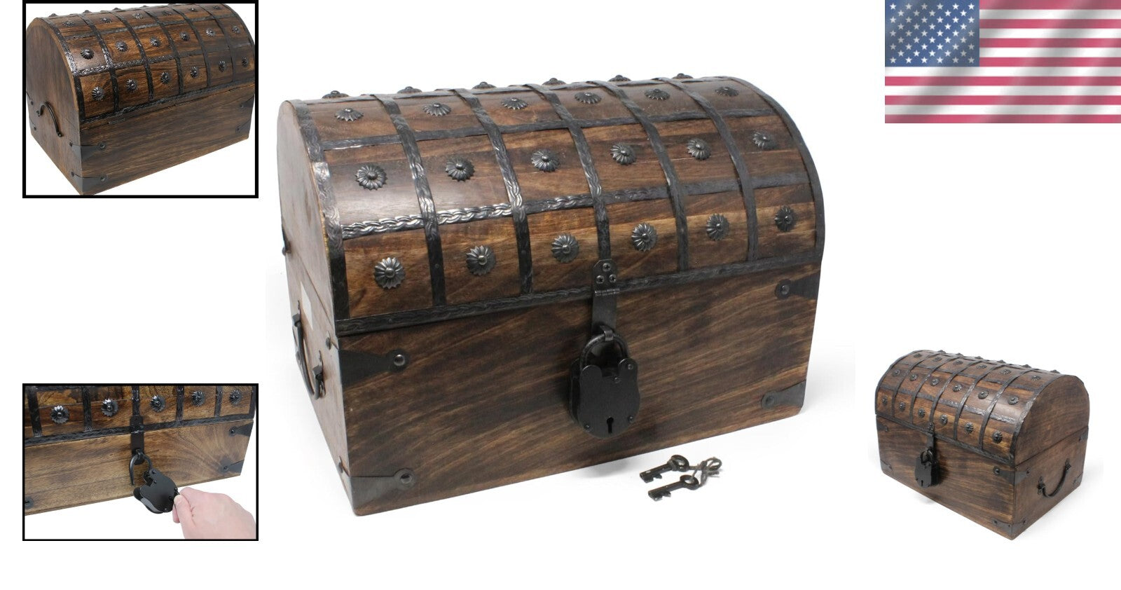 X-Large Antique Style Pirate Chest with Iron Lock & Skeleton Key - 16x11x10.5