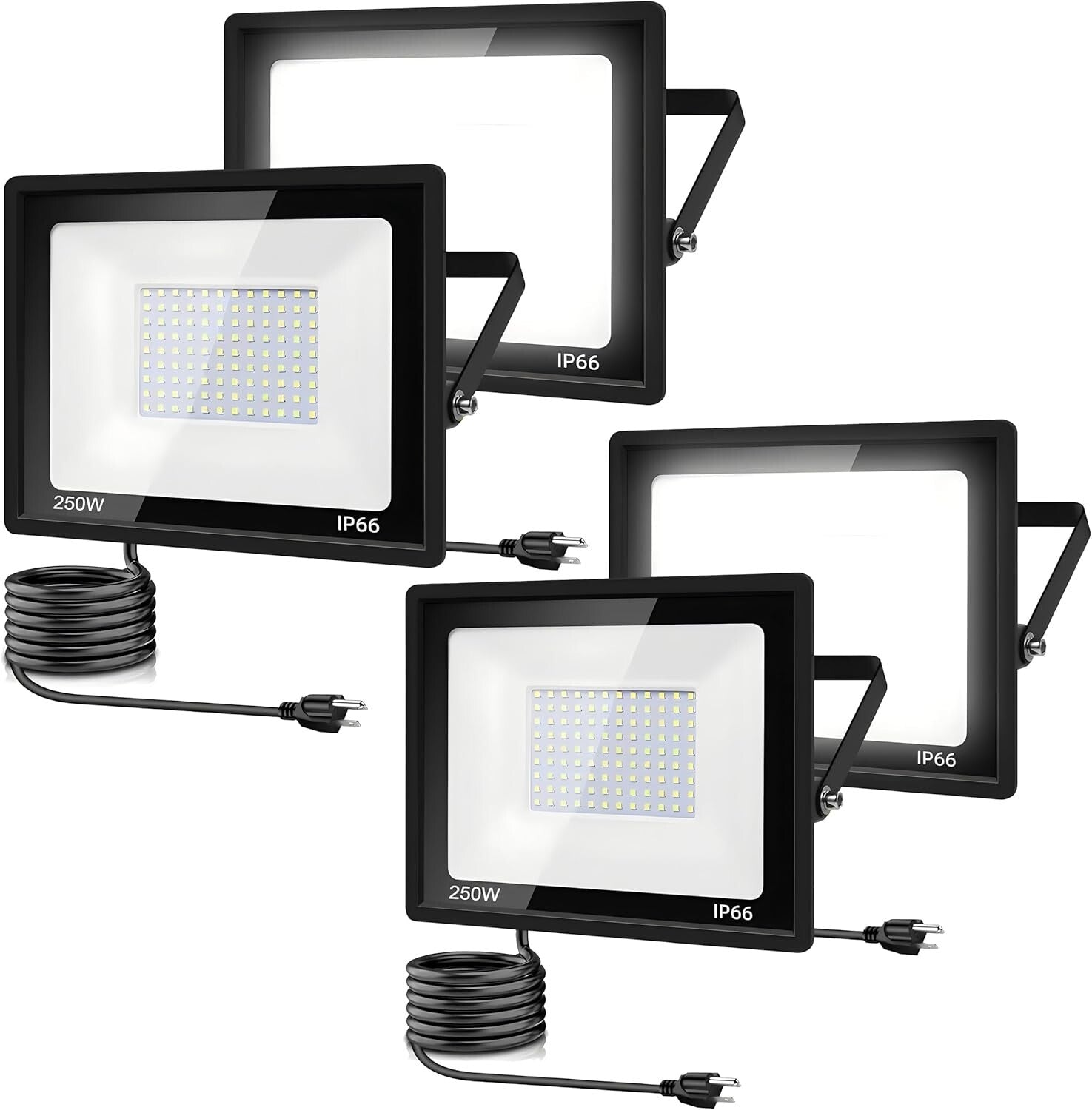 4-Pack 250W Outdoor LED Flood Lights - Shatterproof, IP66 Rated for All Weather