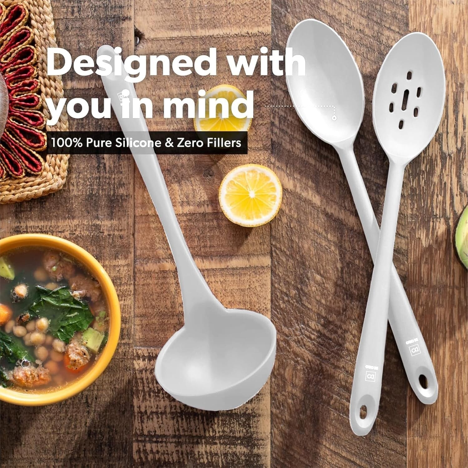 Durable Heat-Proof Silicone Spoon Set - 3 Pieces for Mixing, Serving & Stirring