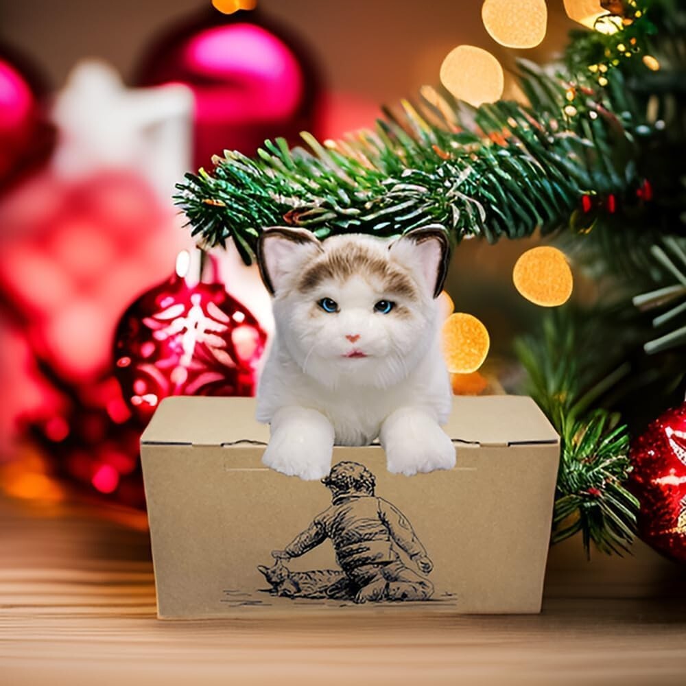 Lifelike 14-Inch Stuffed Cat with Meowing, Purring & Blinking Features