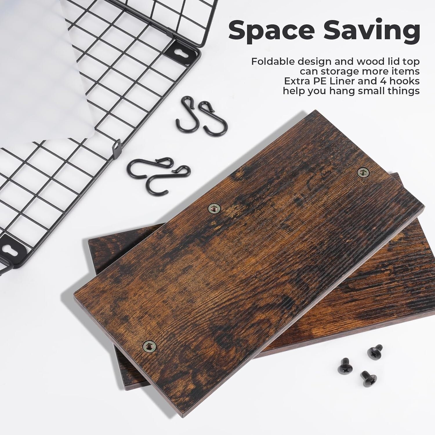 Elegant Kitchen Organizer: Metal Fruit Basket with Wooden Lid & Banana Hangers