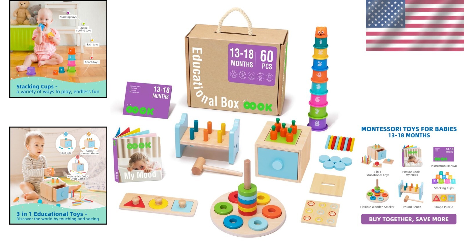 Develop Motor Skills with 8-in-1 Montessori Toy Set for Infants 12-18 Months