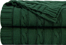 Load image into Gallery viewer, Soft 60x80 Oversize Dark Green Cable Knit Blanket – Perfect for Home &amp; Camping