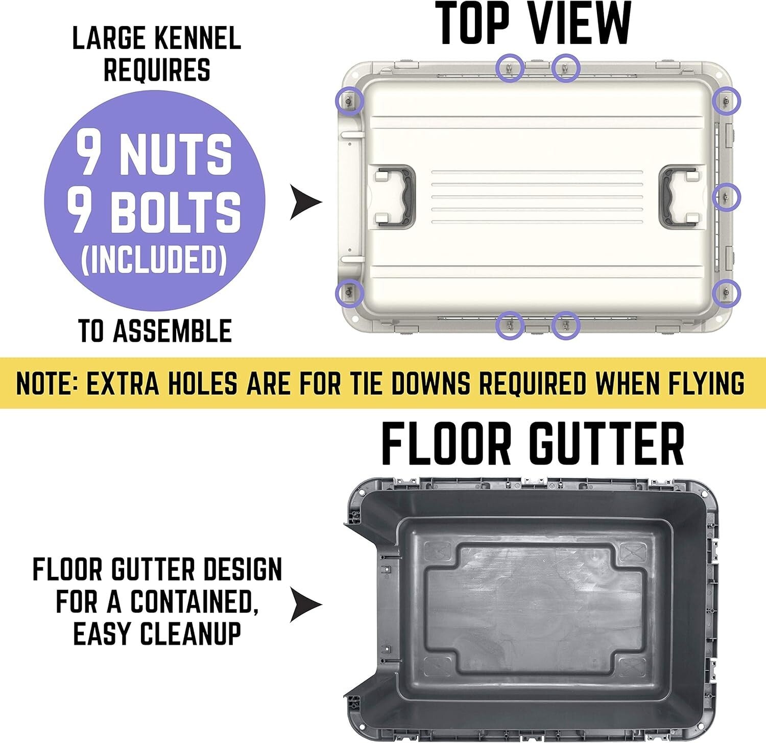 Durable Large Gray Dog Crate with Wheels - IATA Approved Travel Kennel