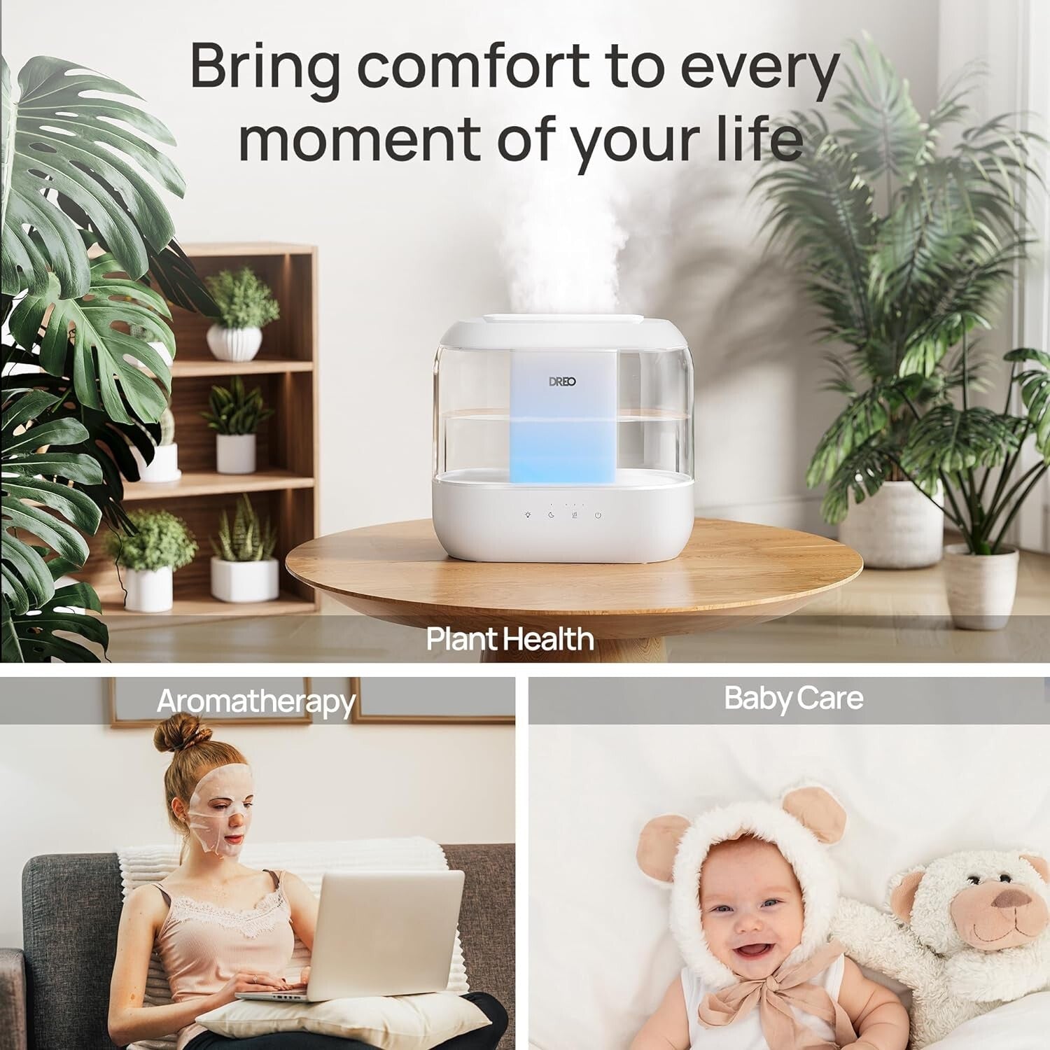 Whisper-Quiet 4L Humidifier with Night Light – Ideal for Baby Nursery & Bedroom