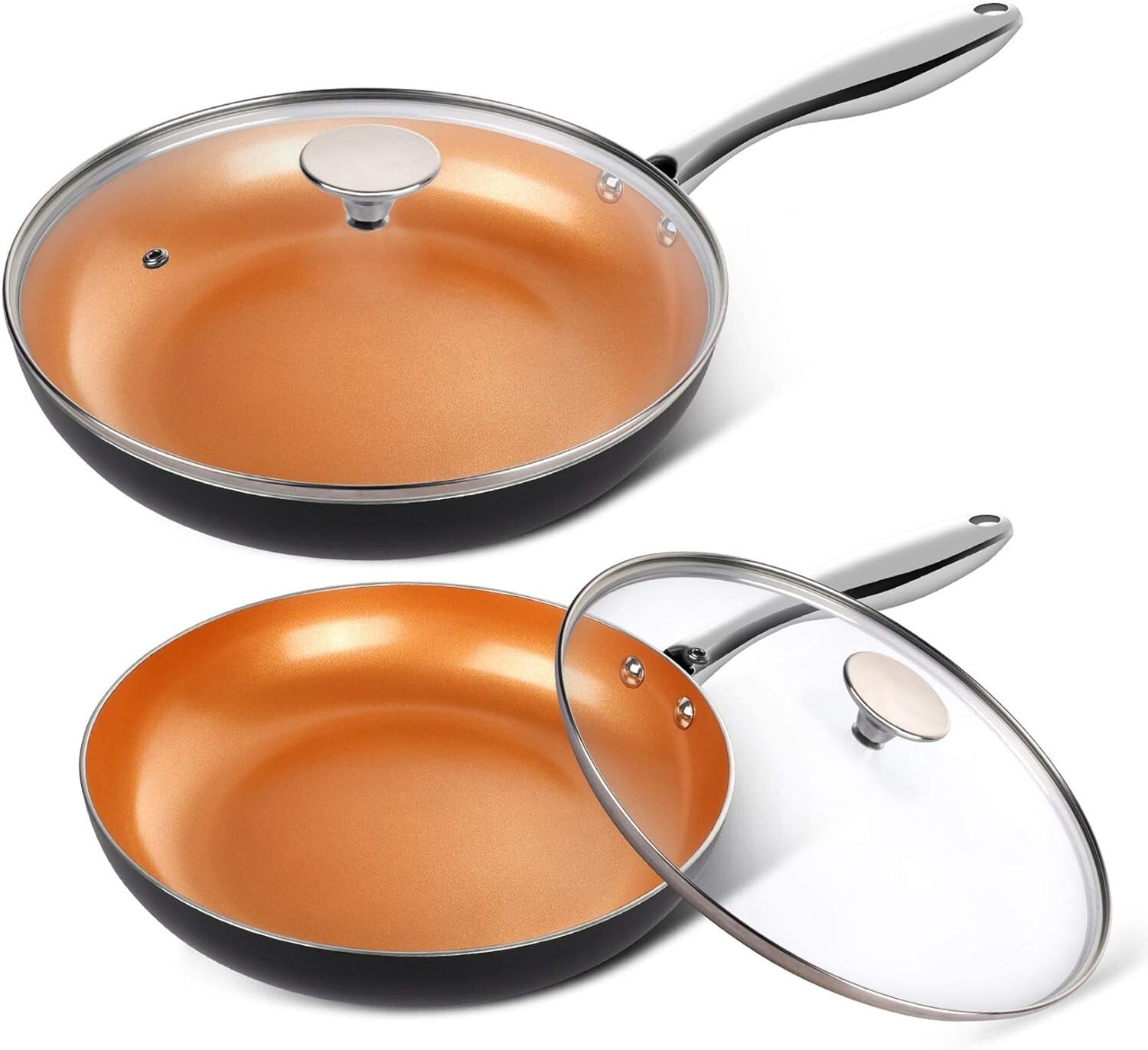 Ceramic Coated Copper Frying Pans Set (8" & 10") - Effortless Cooking Experience
