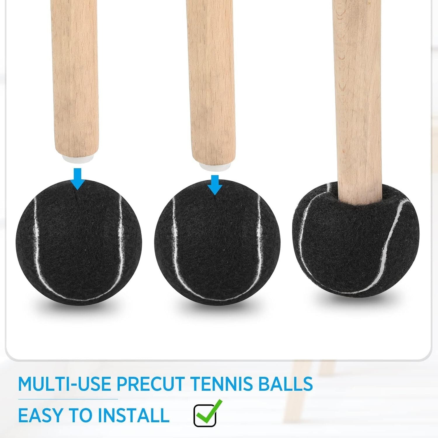 40 Pcs Precut Rubber Tennis Balls for Furniture & Floor Protection - Black