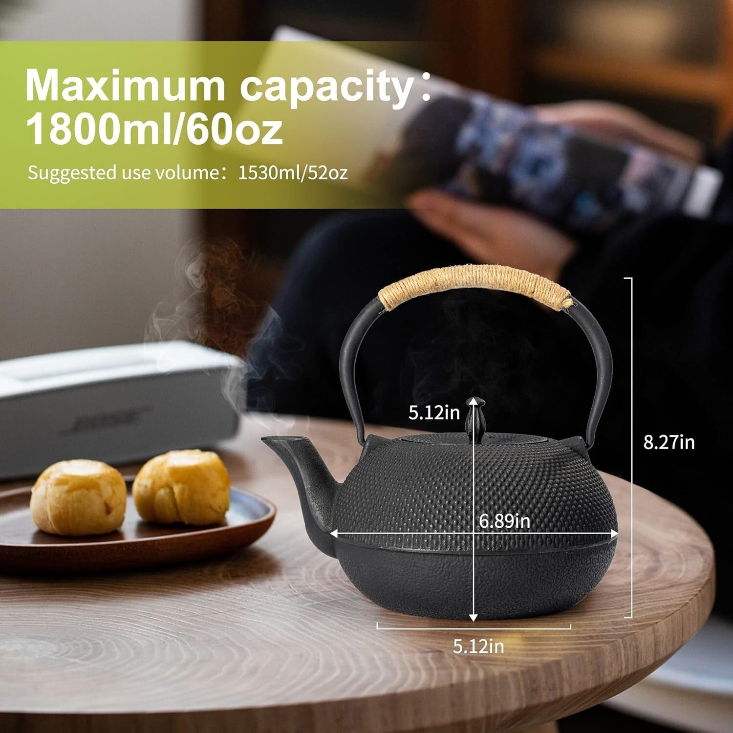 Elegant 60 Oz Cast Iron Japanese Tea Kettle with Premium Infuser - 1.9 Quarts