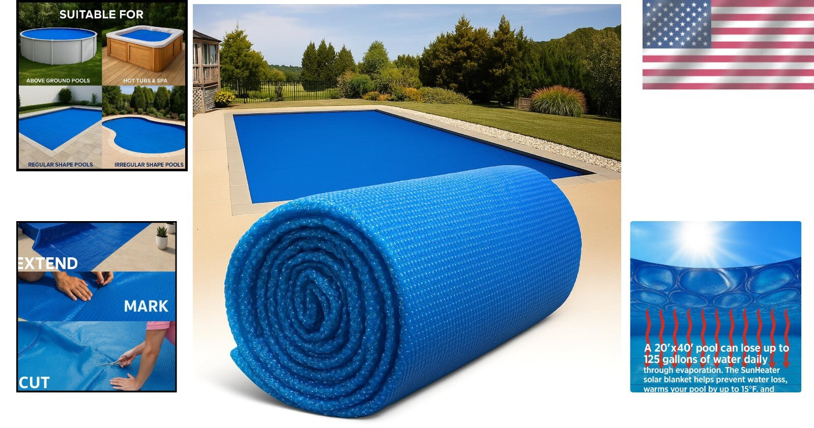 12 Mil Thick Swimming Pool Solar Cover - 16'x32' Heat Retention Blanket